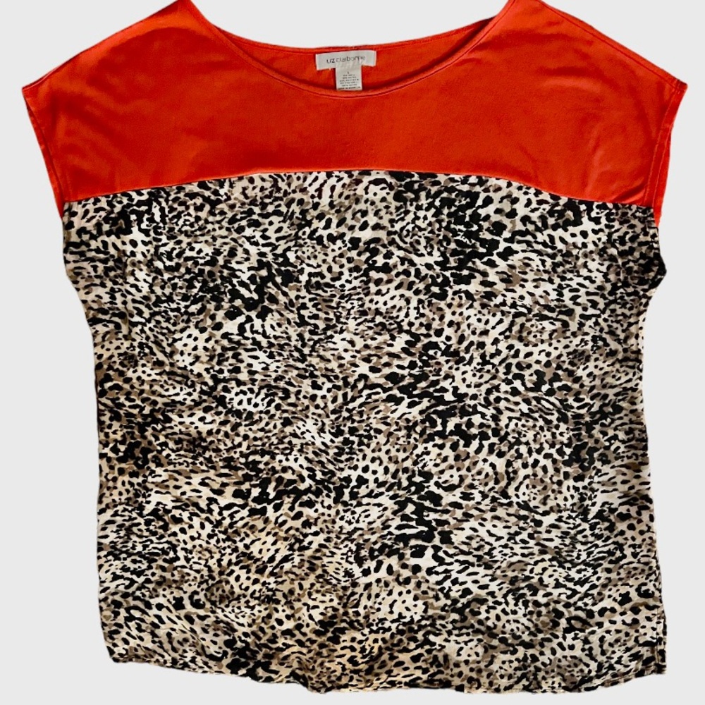 Liz Clairborne orange & animal print dressy T-shirt Size LARGE